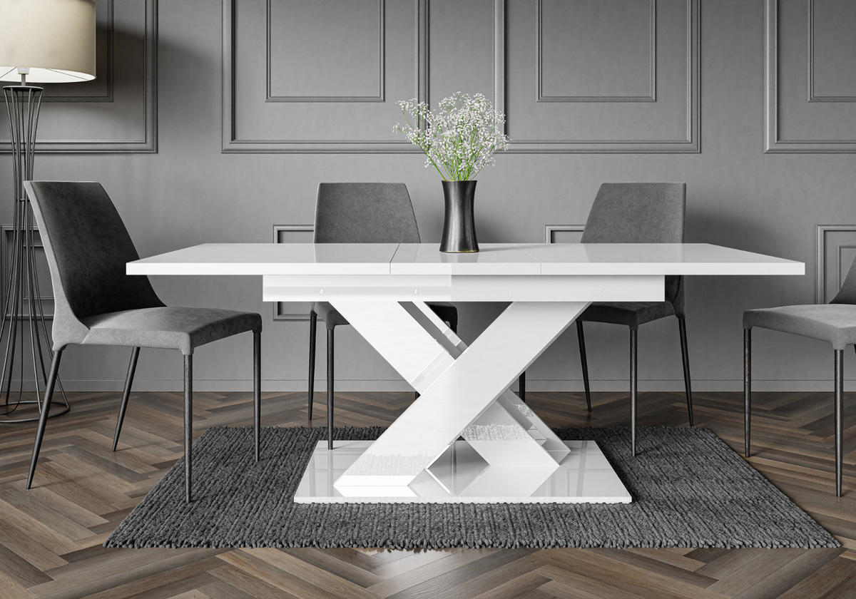 ESSTISCH Ausziehbar 140-180 cm Weiß glänzend - Weiß Hochglanz, Holzwerkstoff (180/80/75cm) - Home Collective
