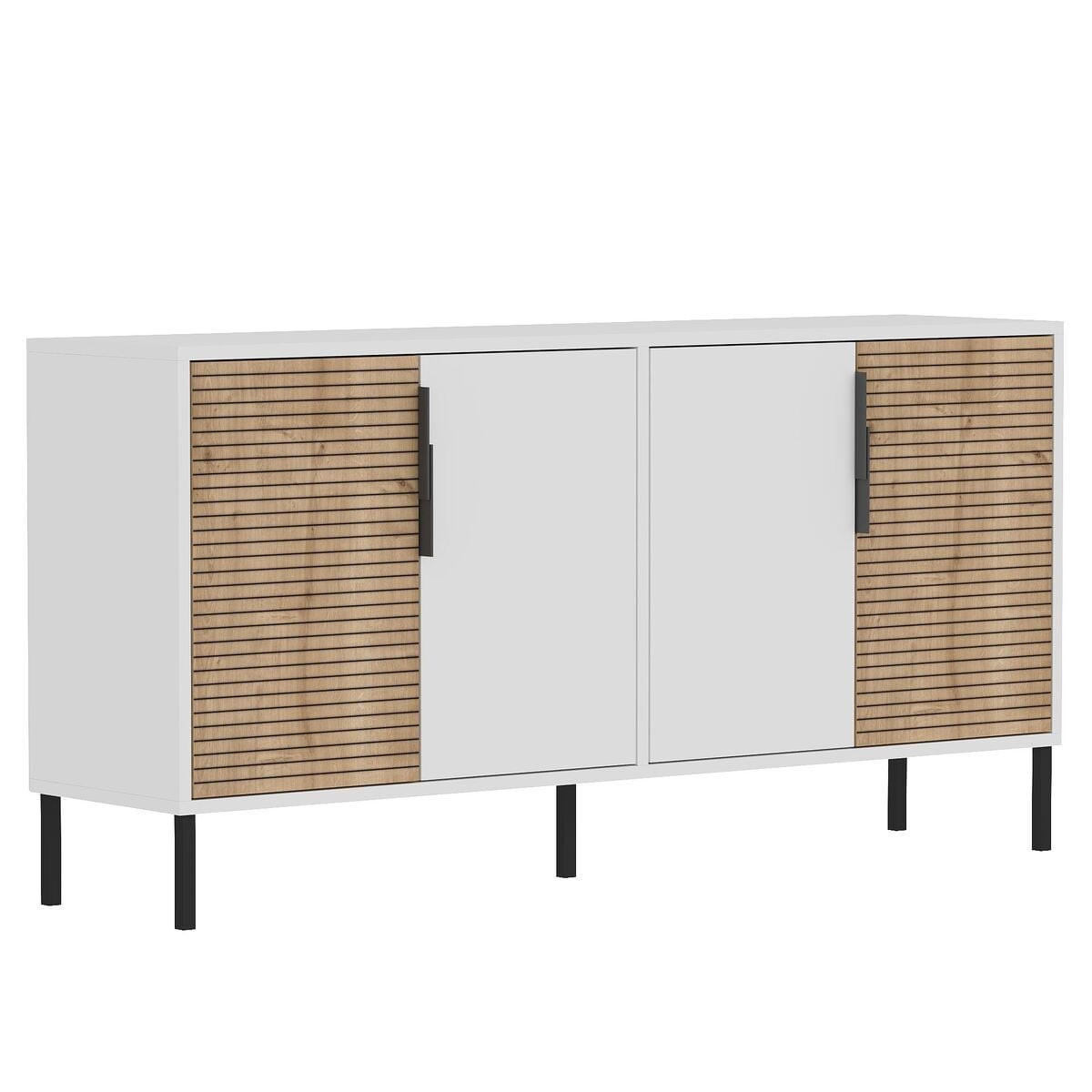 SIDEBOARD mit 4 Türen, Dekor in Weiß und Saphir-Eiche 36/150/75 cm - Weiß, Holzwerkstoff (36/75/150cm) - Calicosy