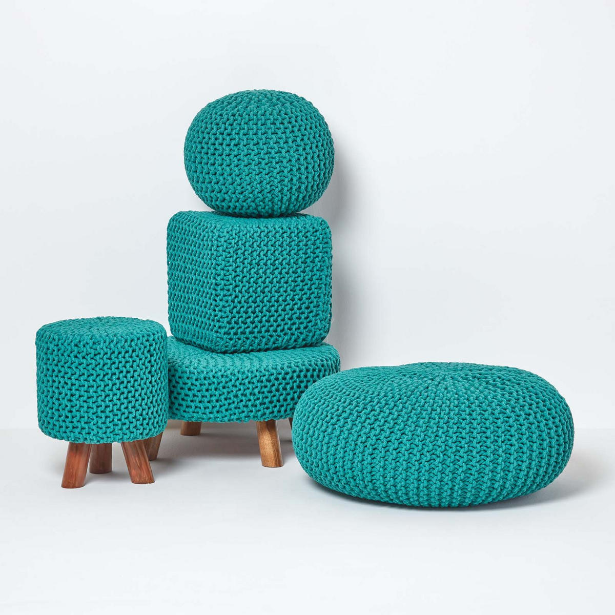 STRICK-POUF petrol-grün, Sitzwürfel 35/35/35 cm - Grün, Textil (35/35/35cm) - Homescapes