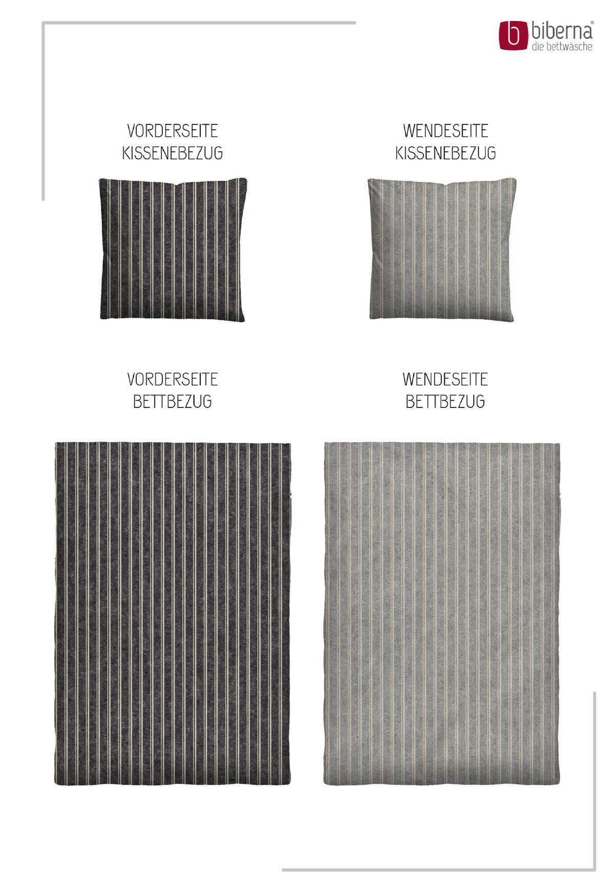 BETTWÄSCHE-GARNITUR Premium Melange Webstreifen titanium, 155x200 cm + 80x80 cm - Titanfarben, Textil (155/200cm) - biberna