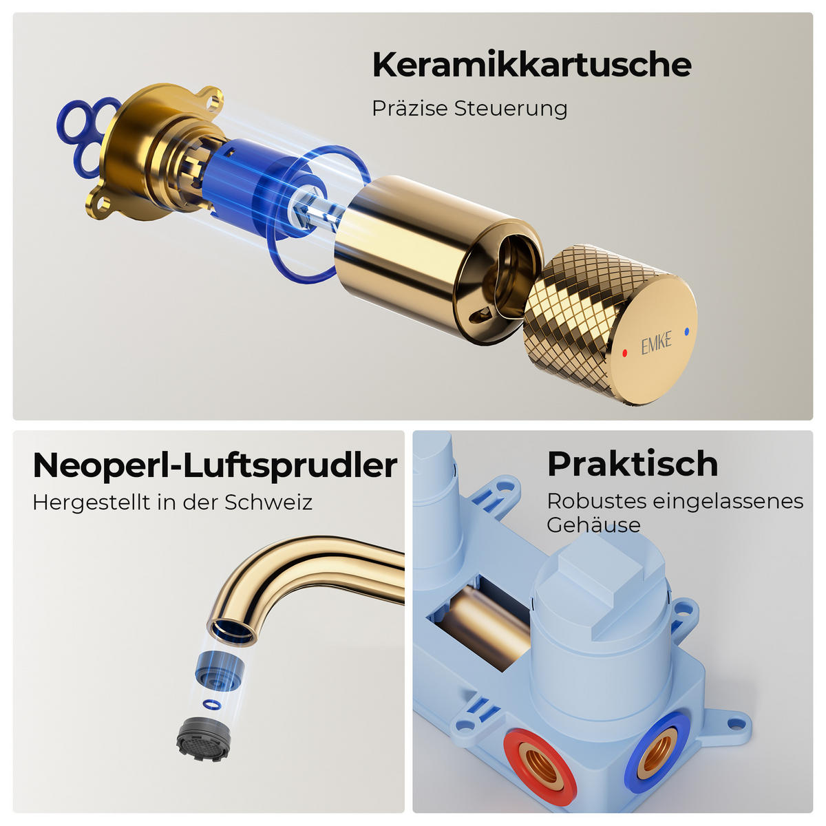 WASCHTISCHARMATUR Unterputz Champagnergold 28,1/14/6,5 cm - Champagner, Metall (28.1/14/6.5cm) - EMKE
