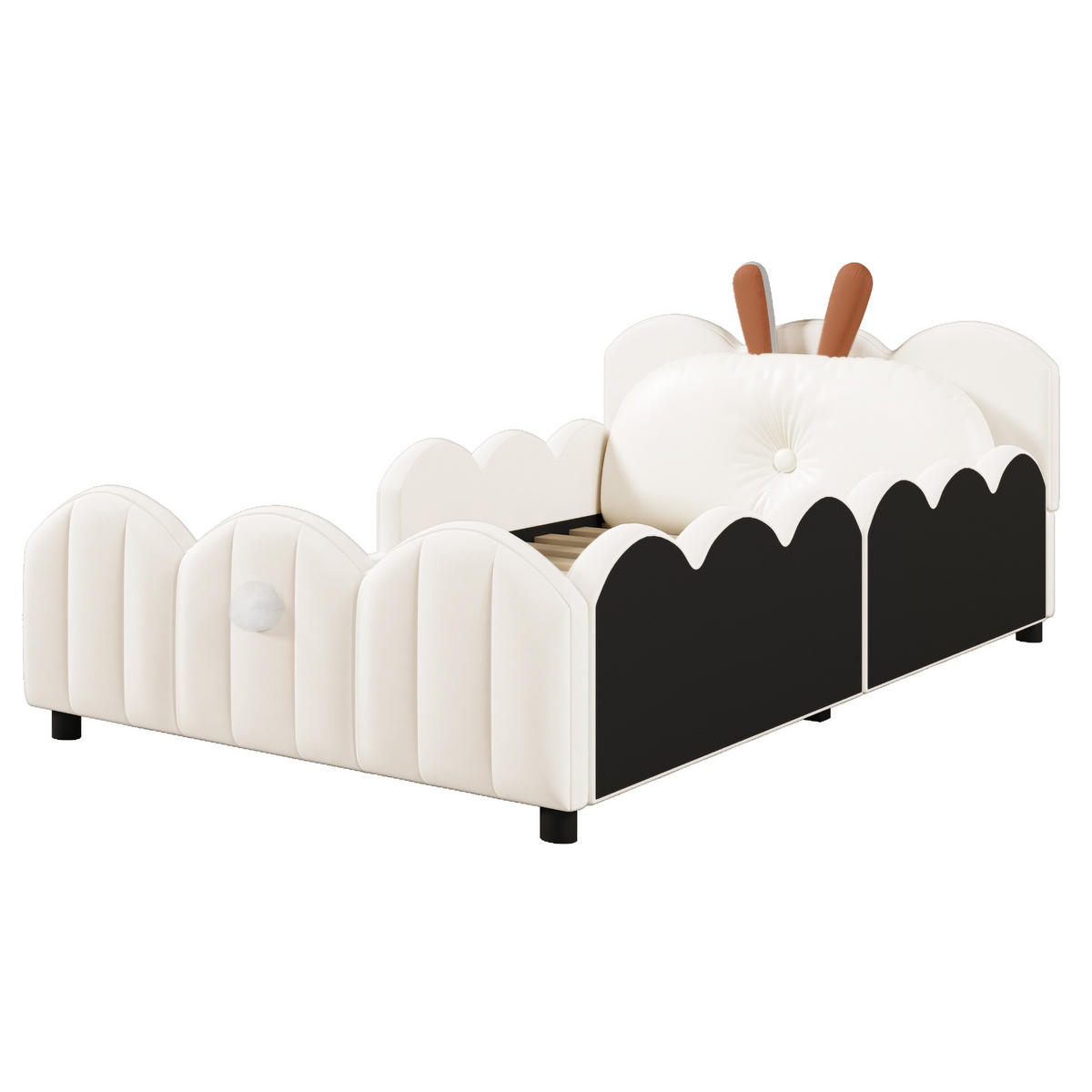KINDERBETT 90/200 cm in Beige mit Schutzgeländer - Beige, Holzwerkstoff/Textil (90/200cm) - WISHDOR