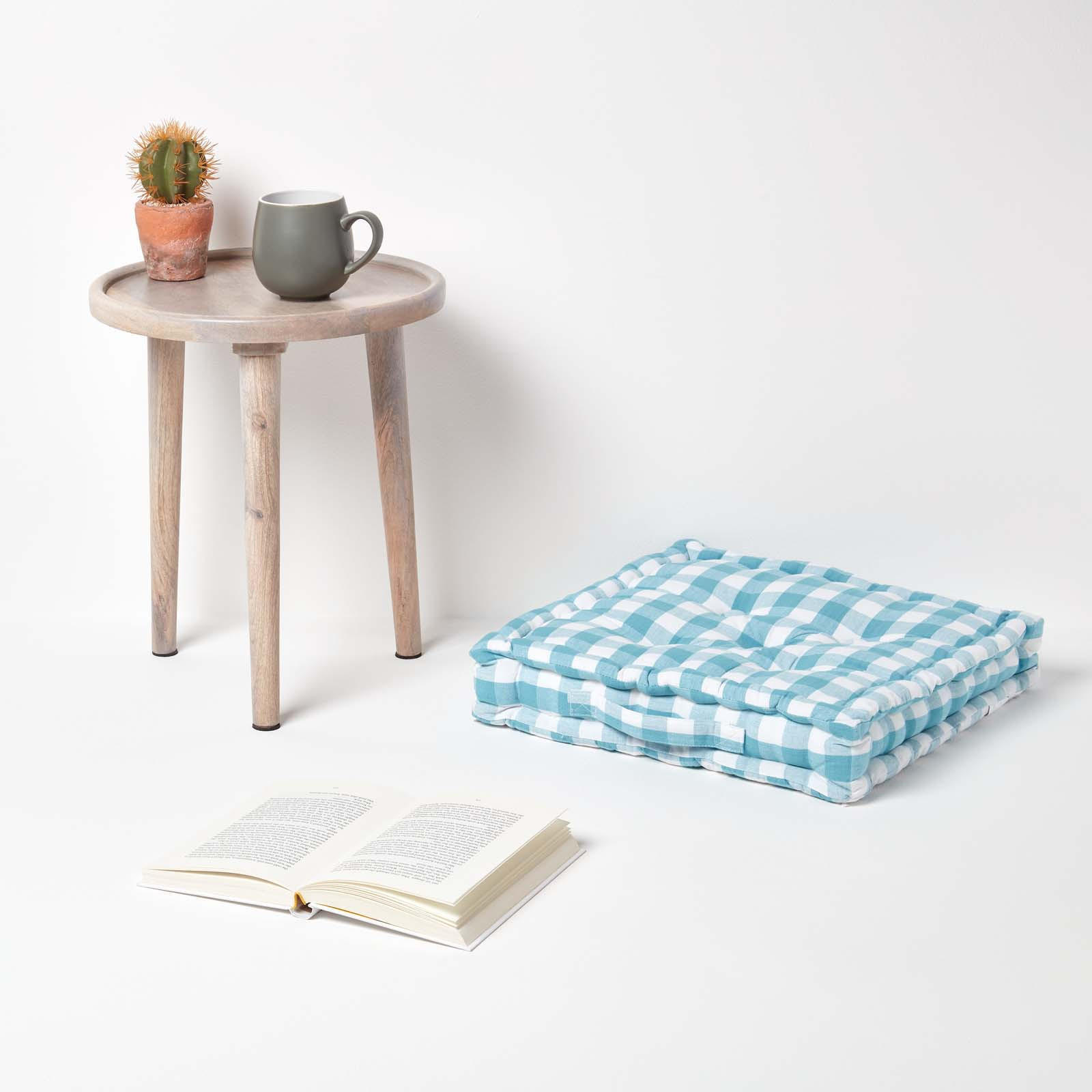 SITZKISSEN blau-weiß kariert 50/50/10 cm - Blau, Textil (50/50/10cm) - Homescapes