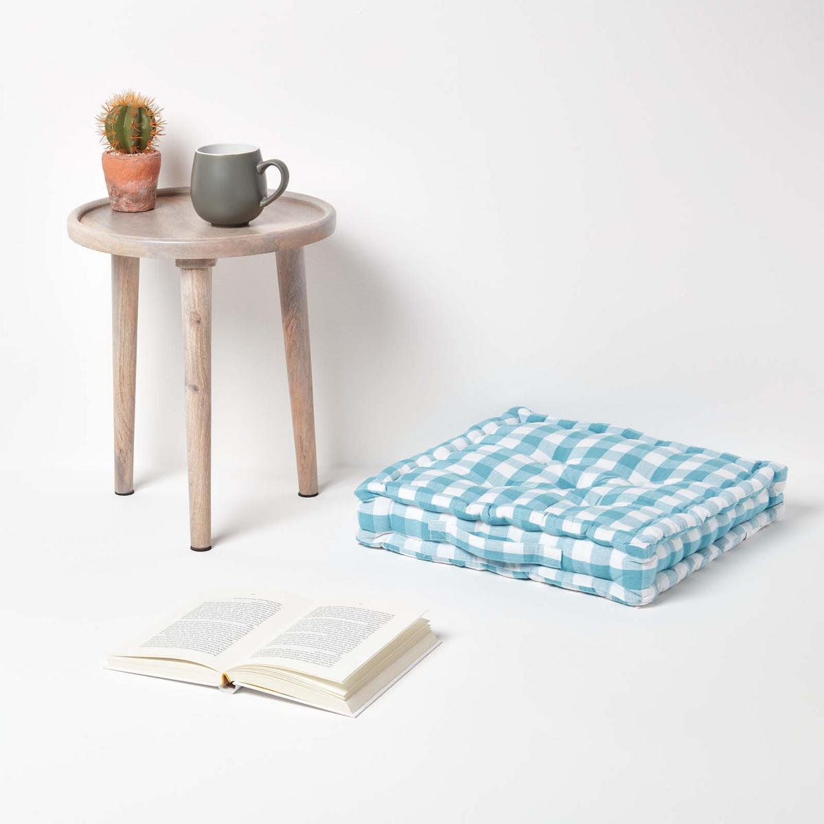 SITZKISSEN blau-weiß kariert 50/50/10 cm - Blau, Textil (50/50/10cm) - Homescapes
