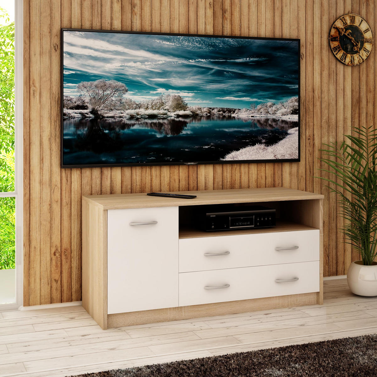 FERNSEHKOMMODE 1D2S Sonoma Eiche-Weiß 110/41/55 cm - Weiß/Sonoma Eiche, Holzwerkstoff (110/55/41cm) - Matkam Möbel