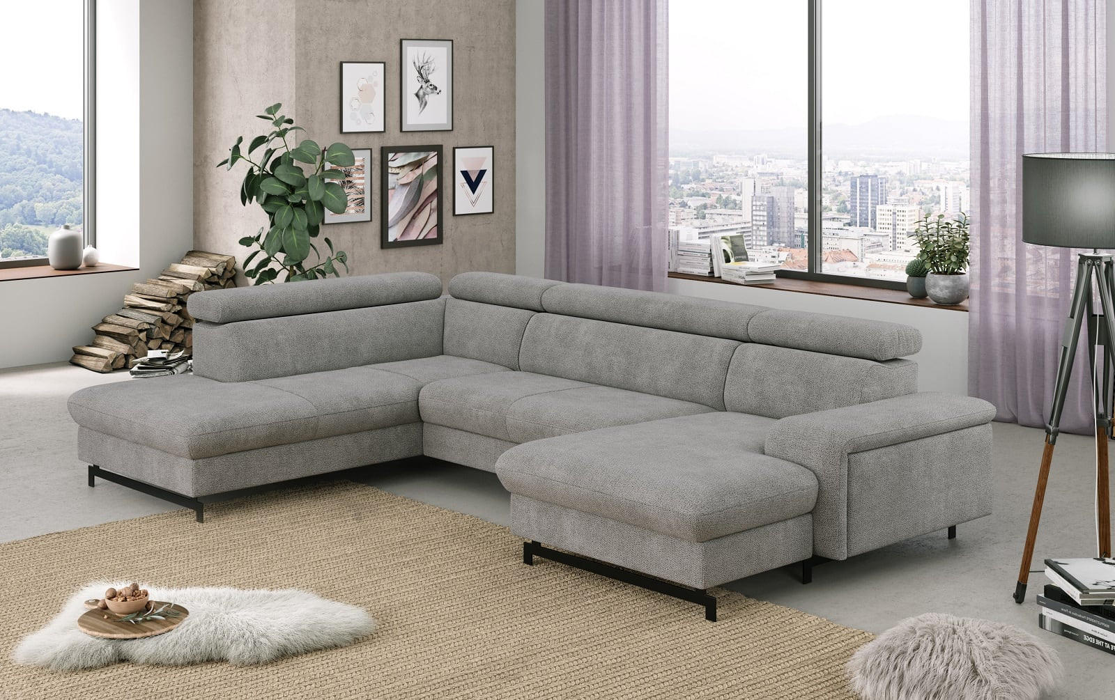 WOHNLANDSCHAFT mit Schlaffunktion und Bettkasten, Orlando-Stoff - Silberfarben/Schwarz, Kunststoff/Textil (328/81/215cm) - Cotta