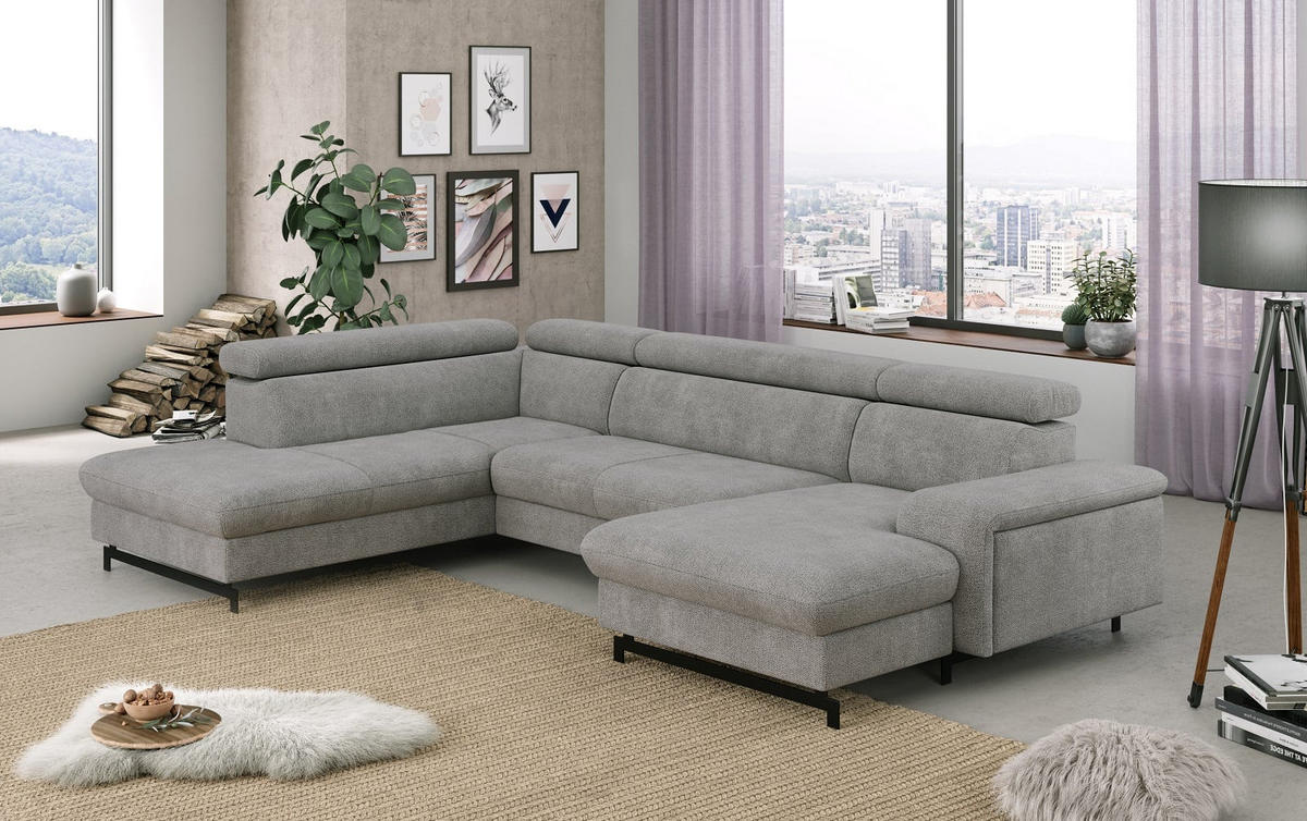 WOHNLANDSCHAFT mit Schlaffunktion und Bettkasten, Orlando-Stoff - Silberfarben/Schwarz, Kunststoff/Textil (328/81/215cm) - Cotta