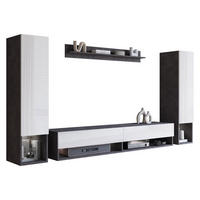 WOHNWAND Amadeo II mit weißer LED Beleuchtung - Weiß Hochglanz/Grau, Holzwerkstoff (30/130/33cm) - MIRJAN24