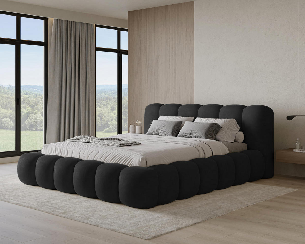 POLSTERBETT 160x200 mit Bettkasten, Lattenrost und Kopfteil, Velluto-Samt Stoffbezug Schwarz - Schwarz, Holz (160/200cm) - Chilly