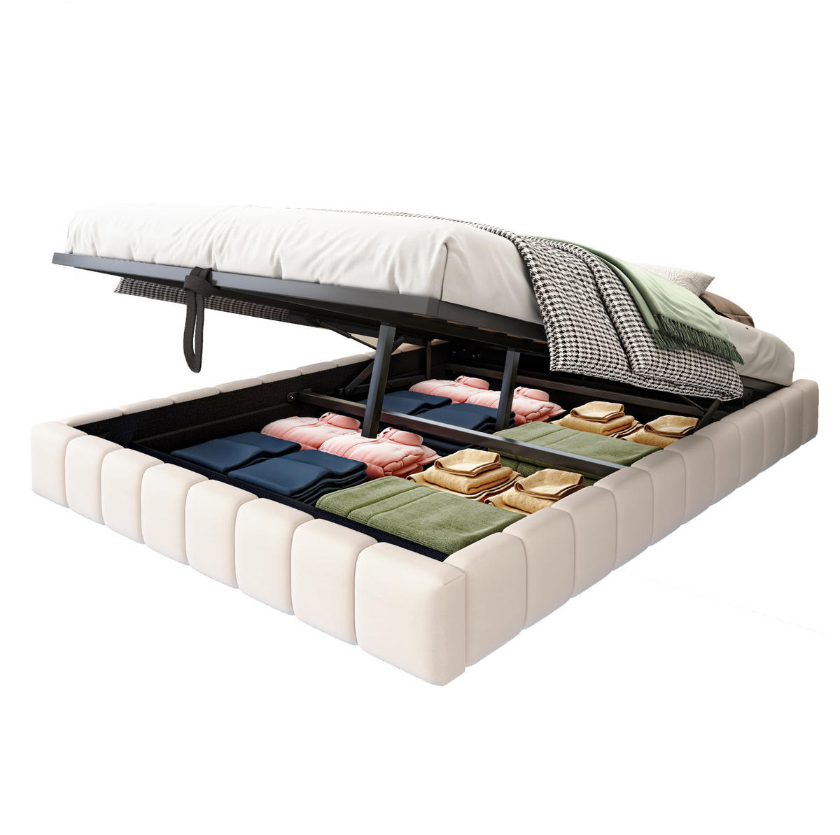 POLSTERBETT 140/200 cm in Beige mit Stauraum und LED-Beleuchtung - Beige, Textil (140/200cm) - Flora Grace