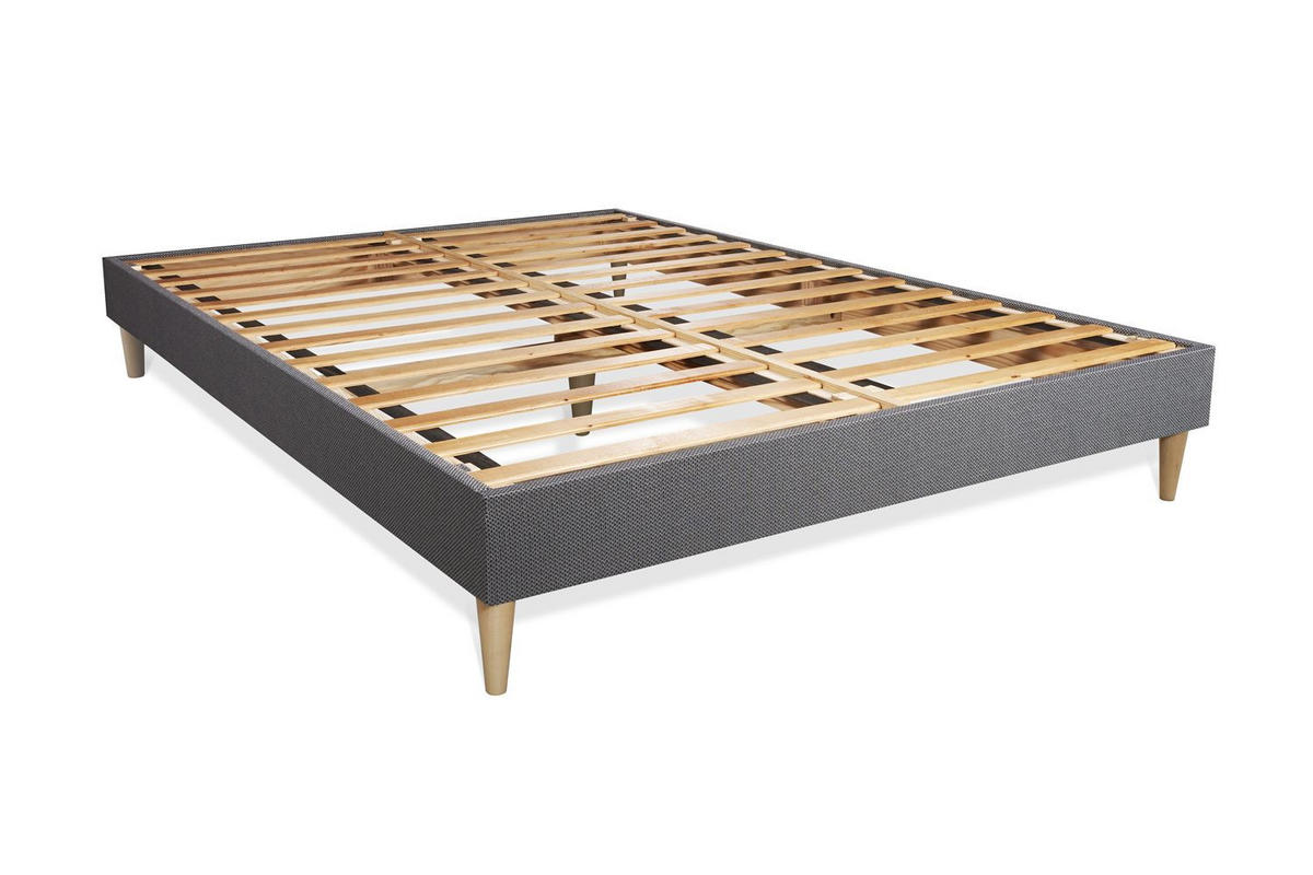 BETT Actiflex form Taschenfederkern und Memory-Schaum 200 x 200 cm h3 - Kit Bettgestell Grau - Mit Kissen und Bettdecke - Beige/Grau, Holz/Textil (200/200cm) - ACTISOM