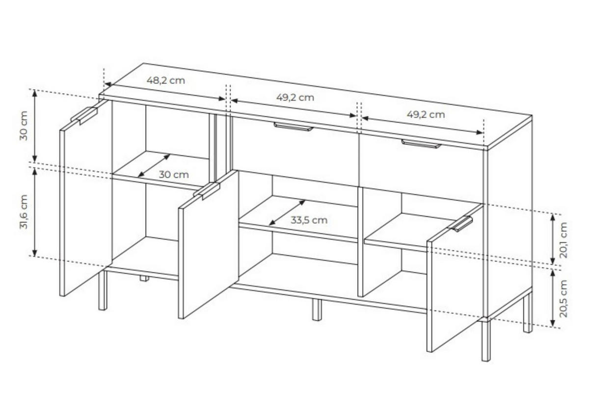 KOMMODE Lars Antrazit, dreitürige Kommode mit Schubladen - Anthrazit, Holzwerkstoff/Metall (153/81/40cm) - Bettso