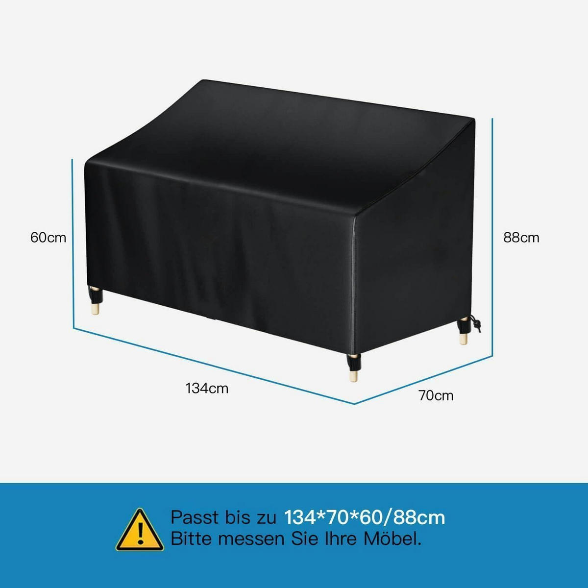 GARTENBANK Abdeckung 134 x 70 x 60/88 cm Wasserdicht UV-beständig - Schwarz, Textil (134/60/70cm)