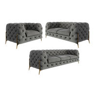 SITZGARNITUR 3+2+1 Chesterfield Lexi Grau Samt - Goldfarben/Grau, Holz/Textil (243/75/100cm) - S-Style Möbel