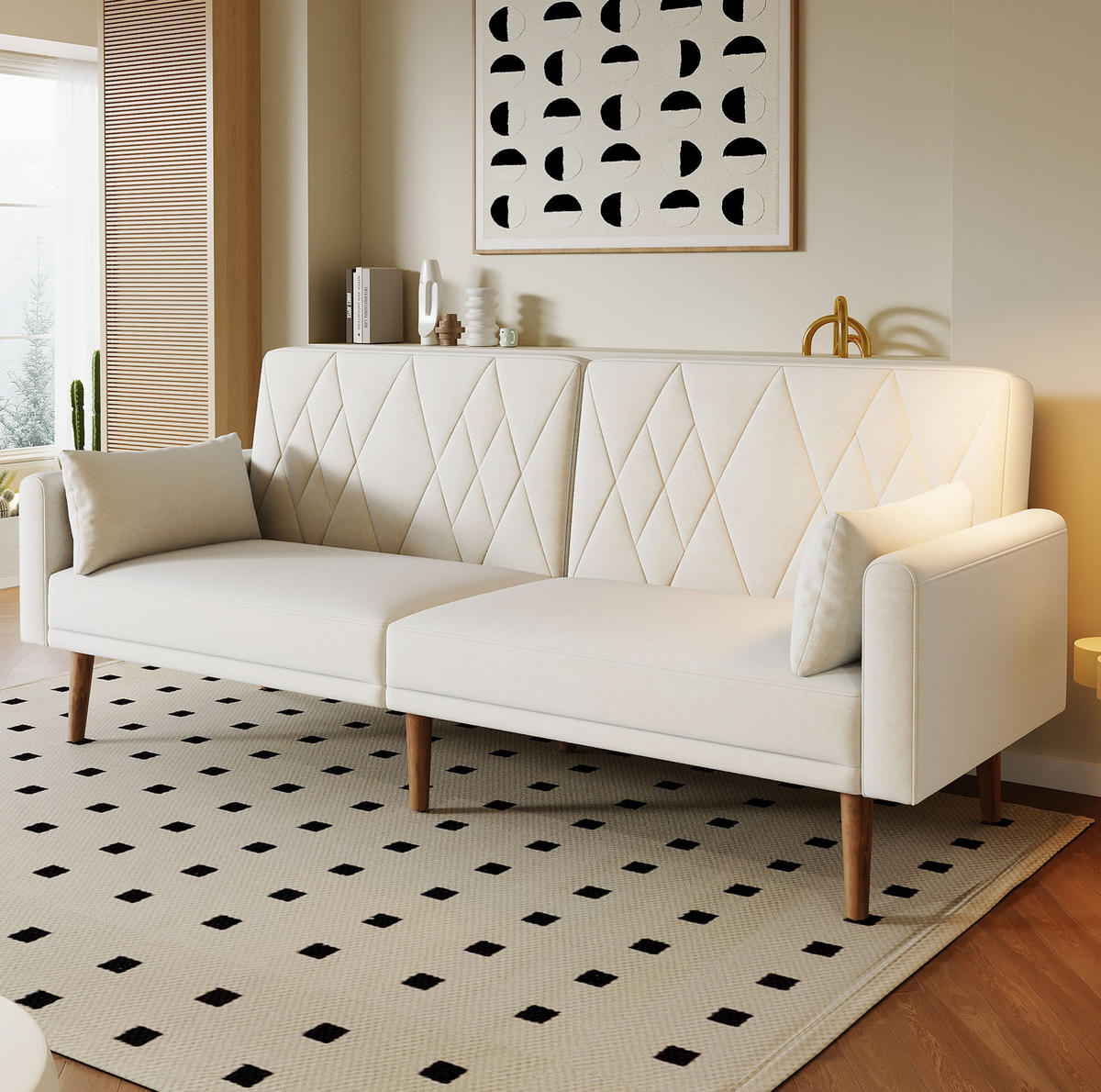 SCHLAFSOFA Samt mit verstellbarer Rückenlehne und Armlehnen Beige 180/75/82 cm - Beige, Textil (82/75/180cm) - Redom