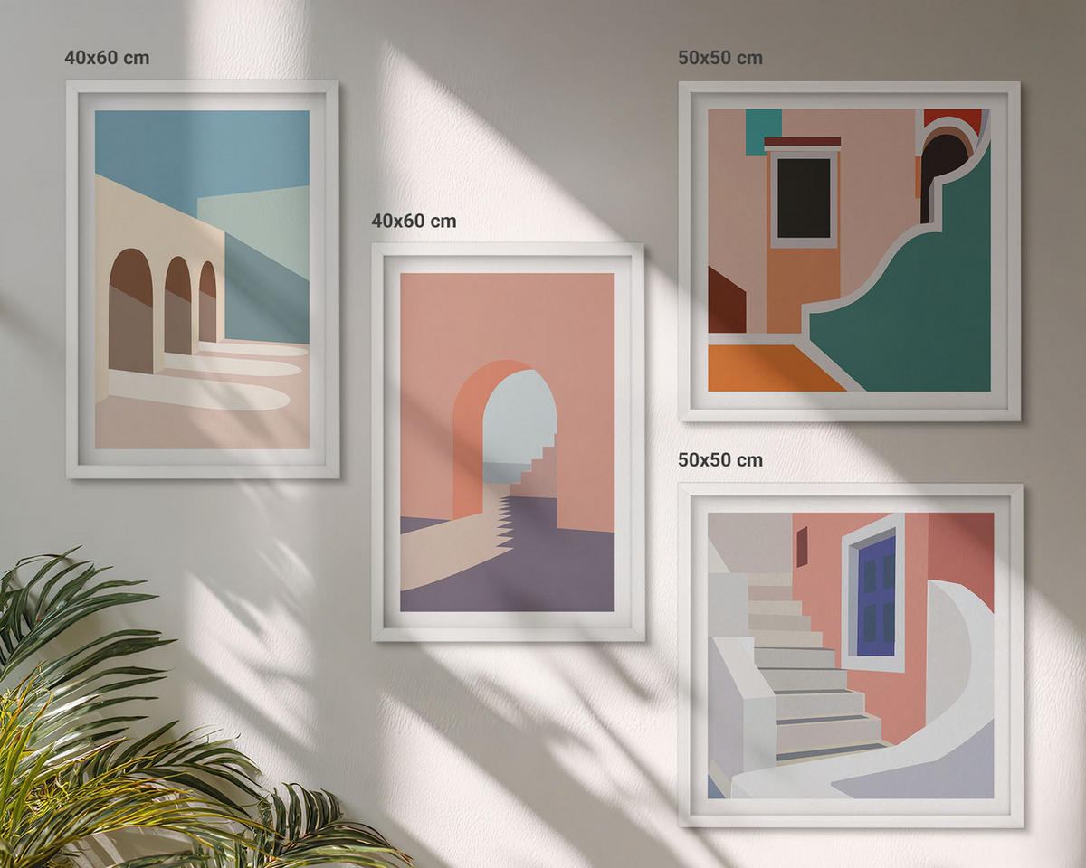 BILDER SET 4er Set - 50x50 cm & 40x60 cm Weißer Rahmen - Minimalistische Pastellgrafiken - Weiß, Kunststoff (50/50cm) - TULUP