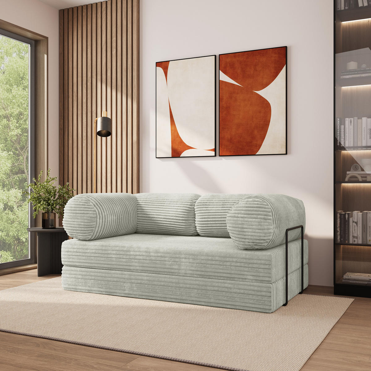 POHOVKA z pěny ALVIO s kovovým rámem Manšestrová látka Světle šedá - světle šedá, textil (170/68/80cm) - MASSENO
