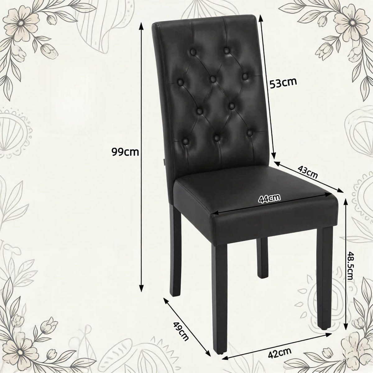 STUHL-SET DE-36178 2 Stück mit Holzbeinen Schwarz - Schwarz, Holz (49/99/42cm) - ComfortXL