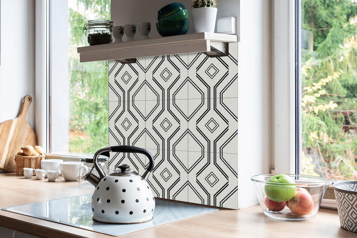FLIESENAUFKLEBER 9 Stück 30x30 cm selbstklebend Geometrische Linien - Schwarz, Textil (30/1.6/30cm) - TULUP