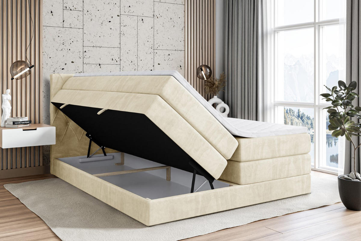 BOXSPRINGBETT AMAY-BZ KING - 200 x 200 - H3/H4 - Beige - Beige, Holzwerkstoff (200/200cm) - ALTDECOR