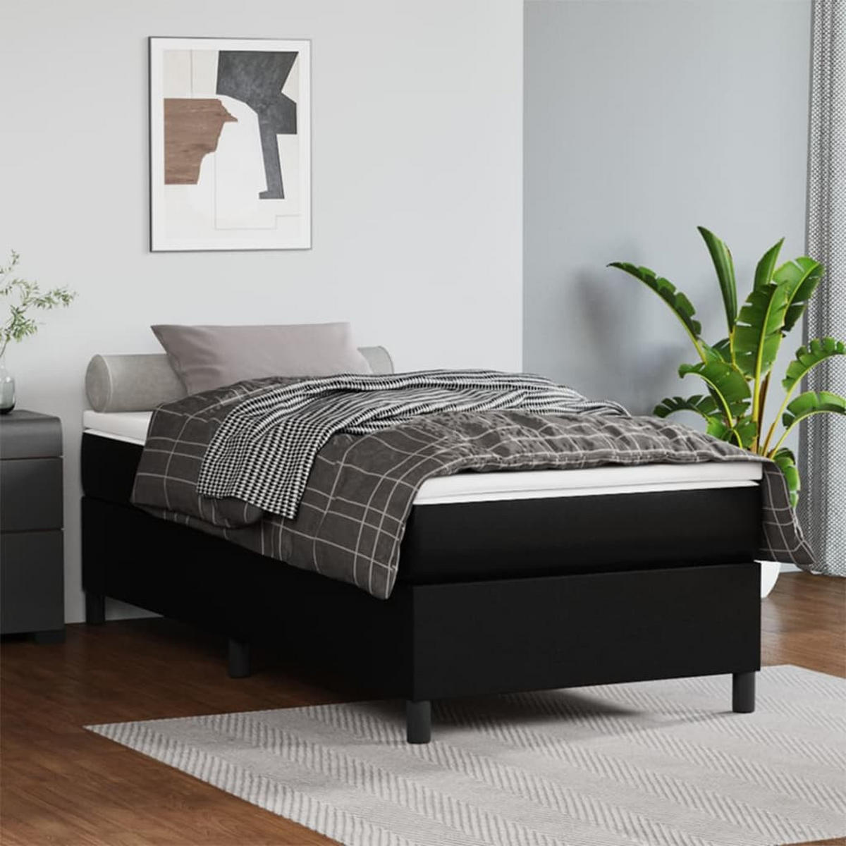 BETT mit Lattenrost ohne Matratze, 80/200 cm, 35 cm Hoch, aus Kunstleder, Schwarz - Schwarz, Leder - vidaXL