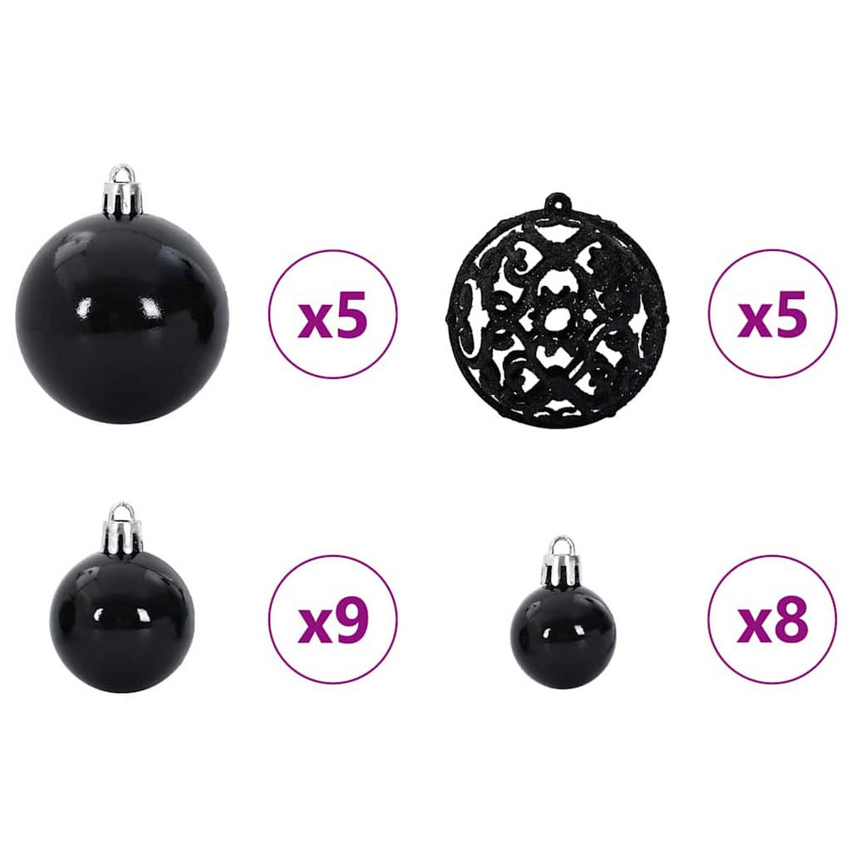 WEIHNACHTSKUGELSET 61 -teilig Schwarz Kunststoff - Schwarz, Kunststoff (6/6/6cm) - vidaXL