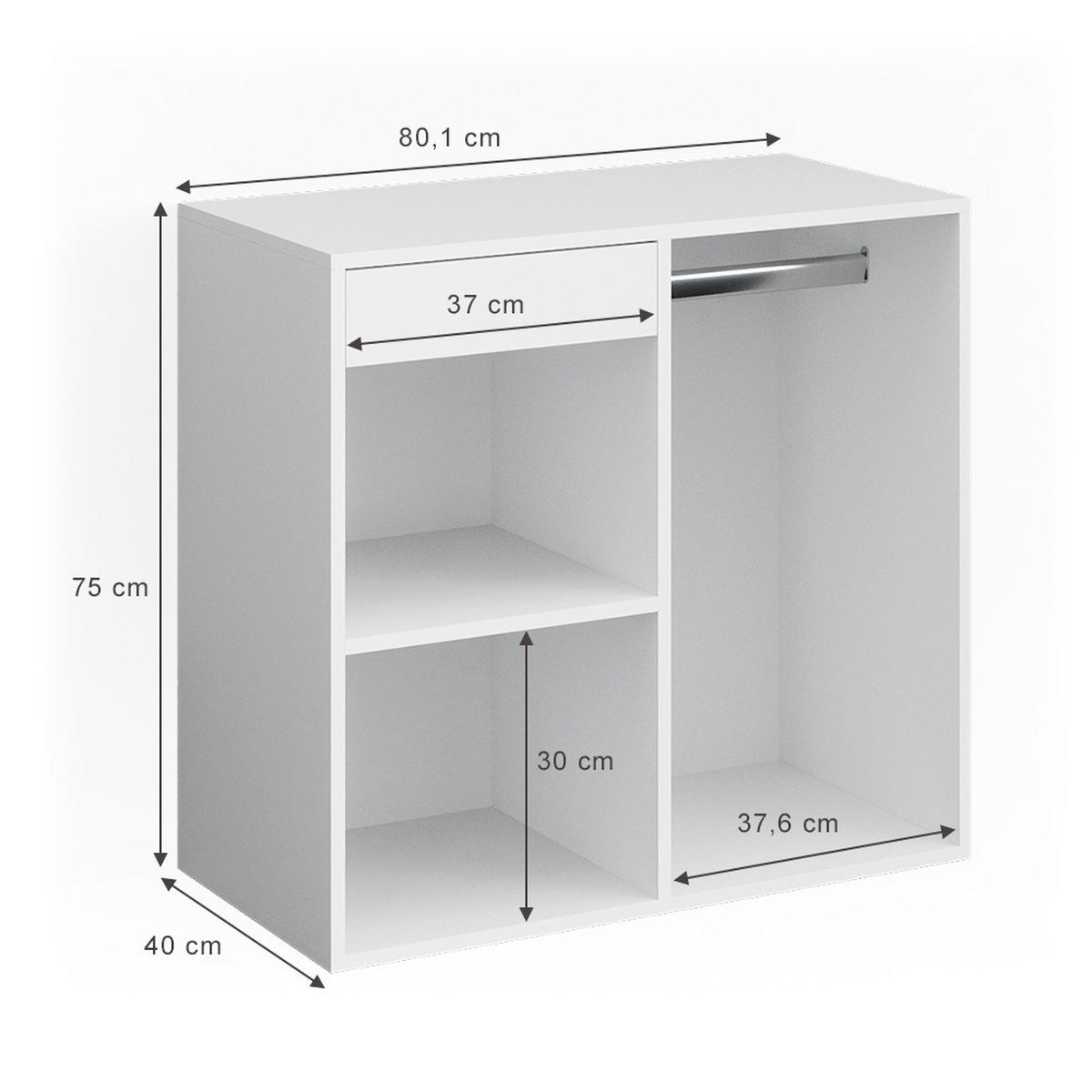 ANSTELLSCHRANK Isabelle Weiß 80.1 x 75 cm - Weiß, Holzwerkstoff (80.1/75/40cm) - Vicco