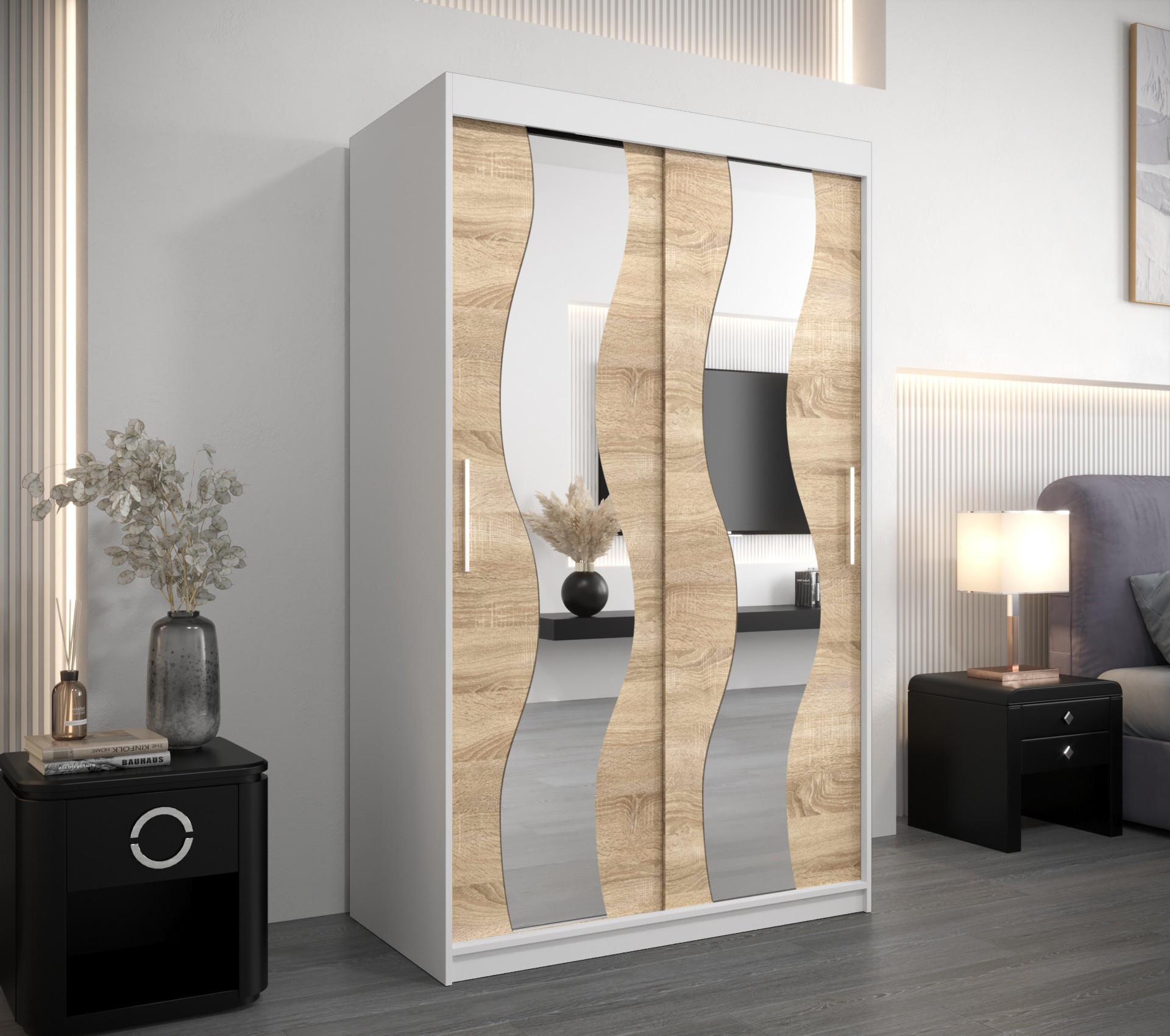 SCHWEBETÜRENSCHRANK 200/120/62 2-türig - Silberfarben/Weiß, Holz/Kunststoff (120/200/62cm) - Abiks Möbel