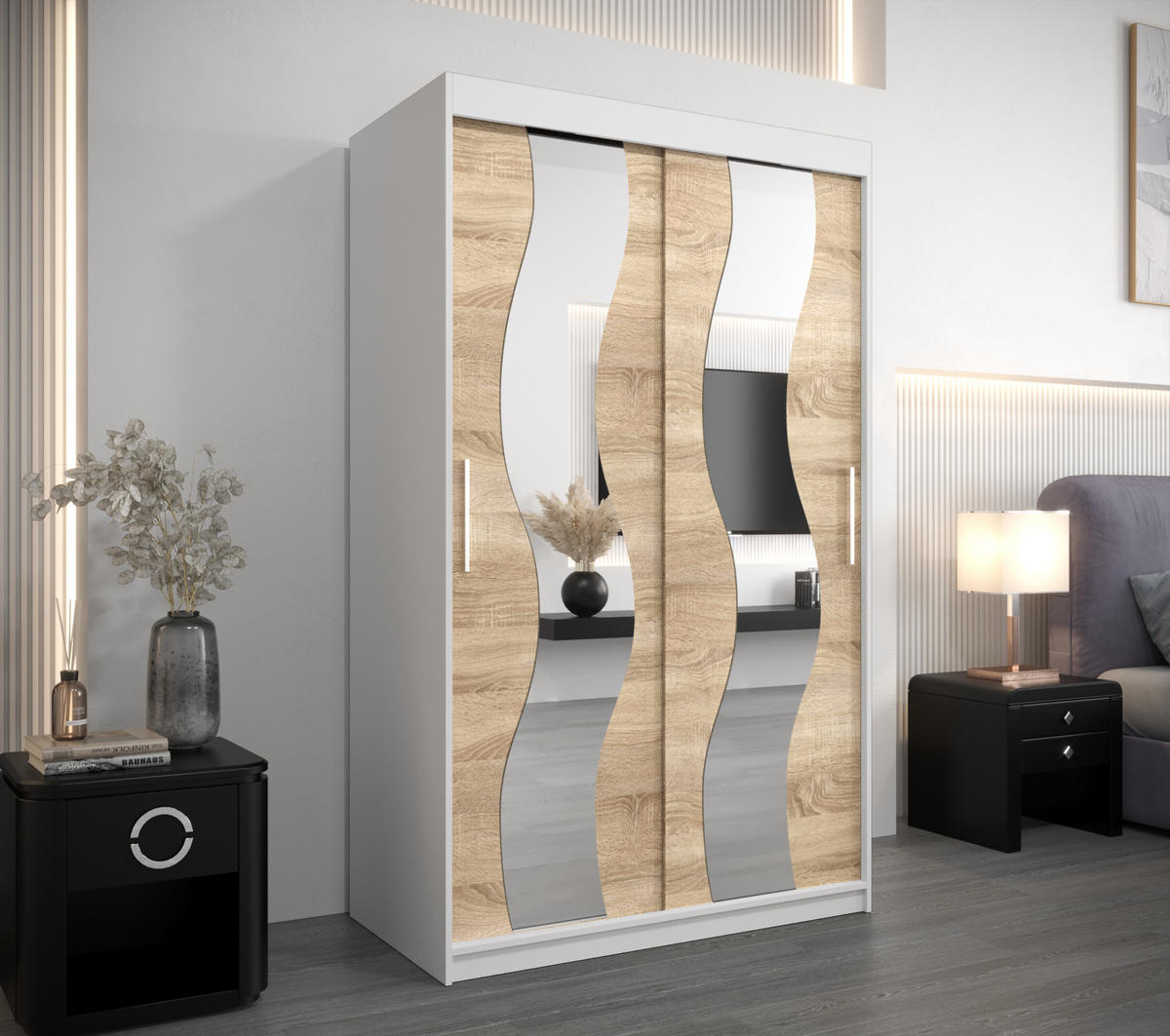 SCHWEBETÜRENSCHRANK 200/120/62 2-türig - Silberfarben/Weiß, Holz/Kunststoff (120/200/62cm) - Abiks Möbel