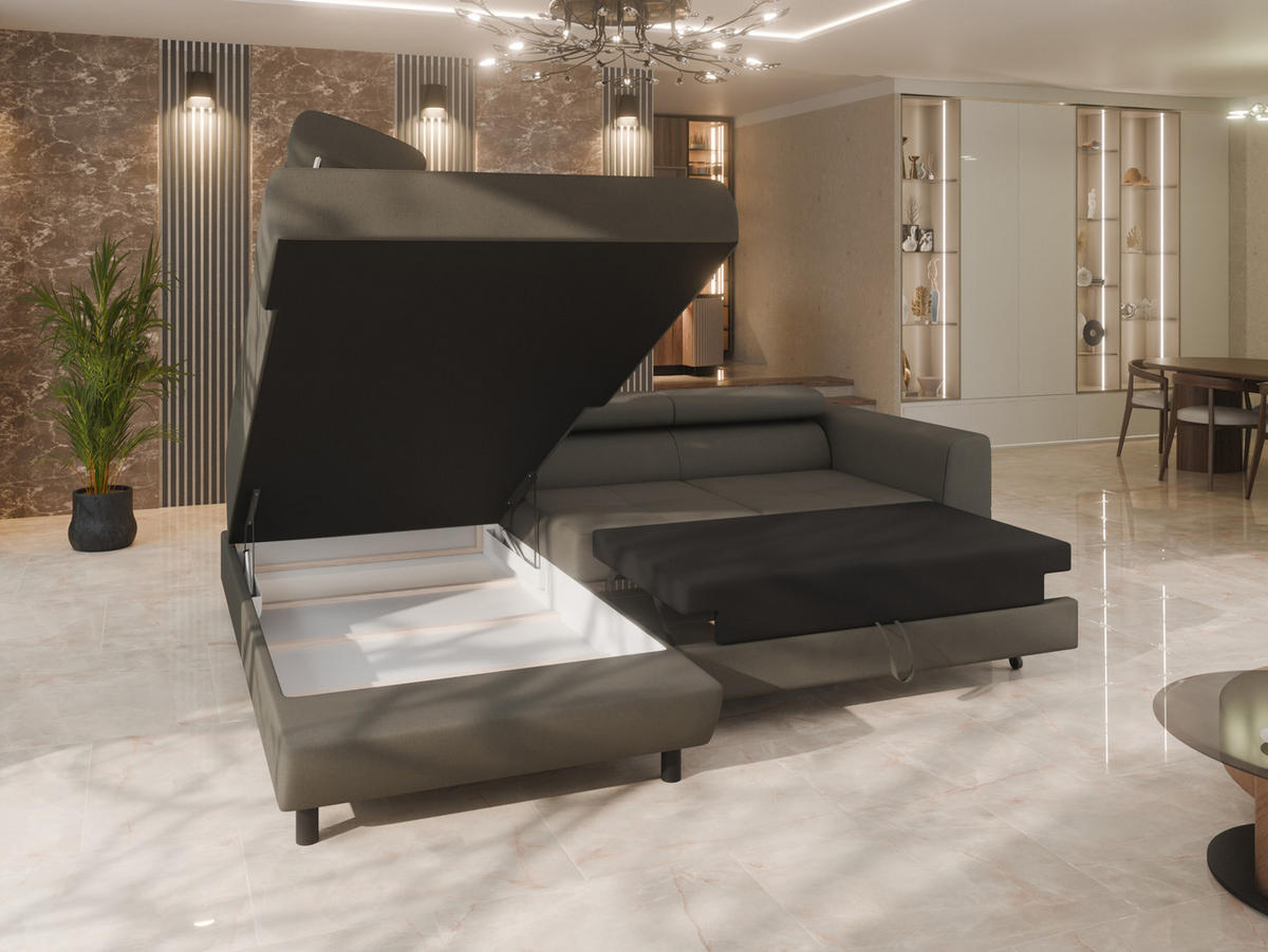 ECKSCHLAFSOFA Vena III mit Schlaffunktion und Bettkasten, Links montierbar, Braun - Braun, Holz (199/254cm) - Homesy