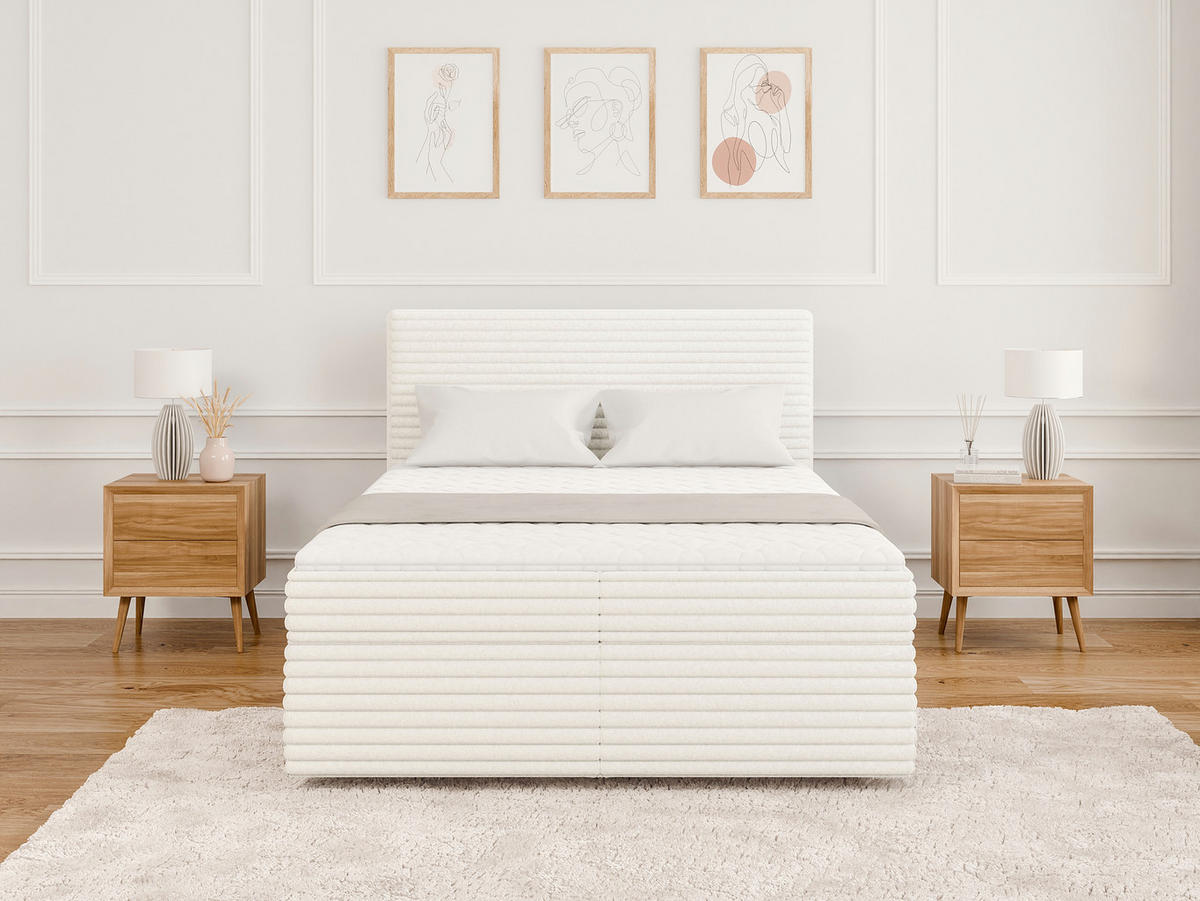 BOXBETT Roma 140/200 cm Hellbeige Plüschcord - Beige/Schwarz, Holz/Kunststoff (140/200cm) - S-Style Möbel