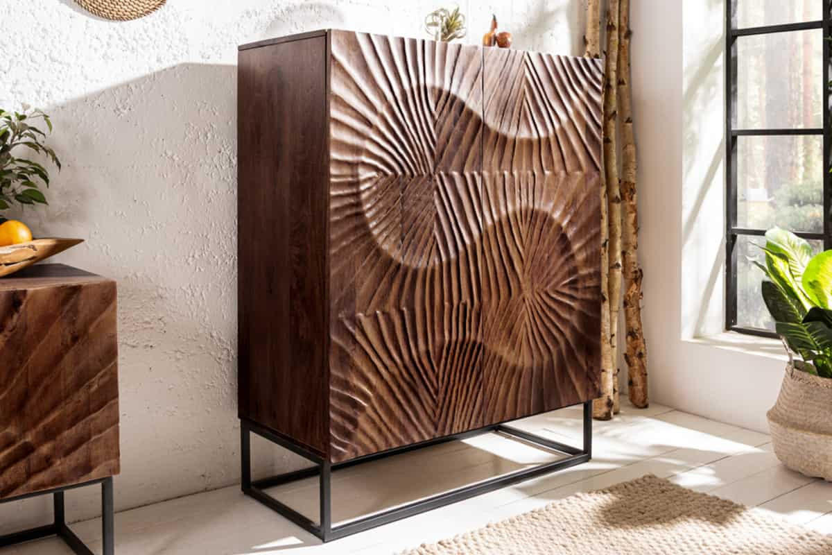 HIGHBOARD SCORPION Akazie Dunkelbraun 120cm - Schwarz/Braun, Holz/Metall (100/120/38cm) - riess-ambiente