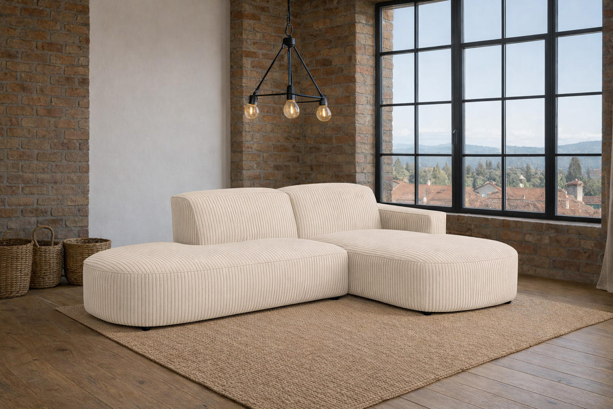 ECKSOFA Cursal Atelier, Stoff Poso, Beige, Rechts - Creme, Holz (269/166cm) - Kaiser Möbel