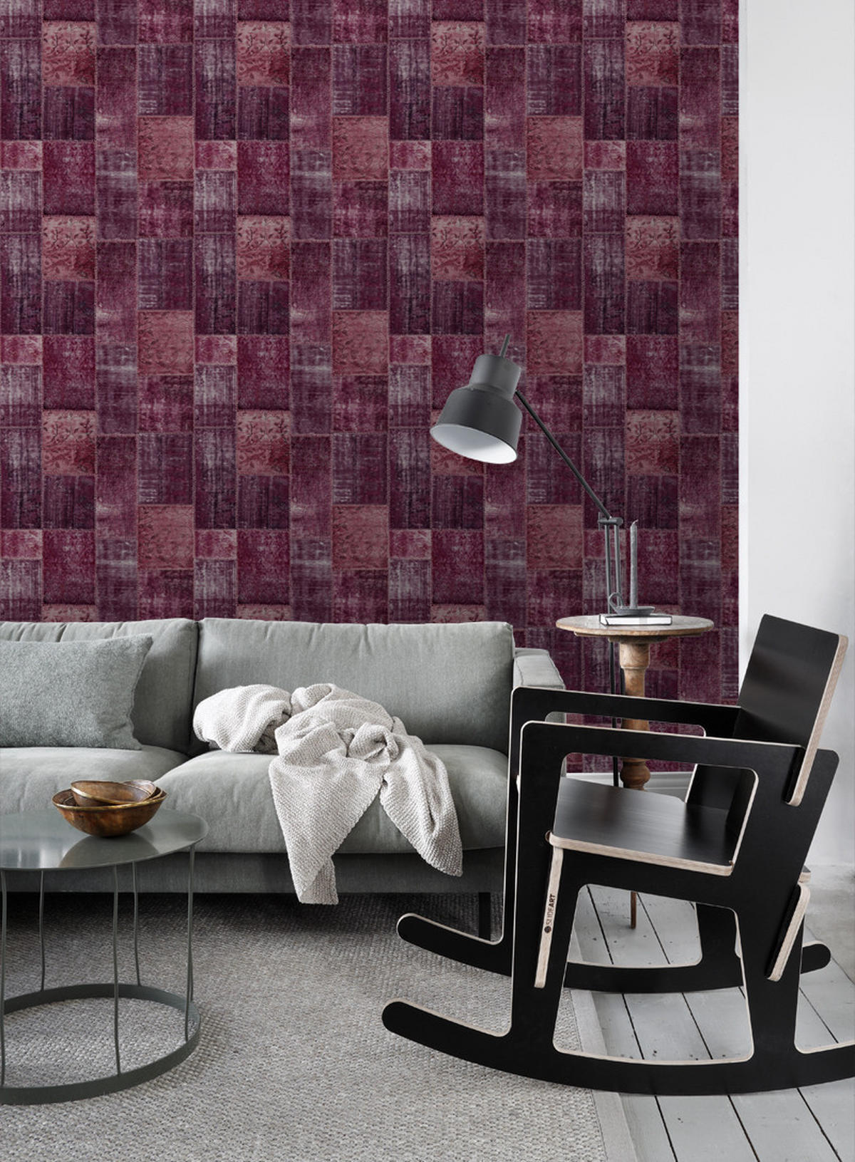 TAPETE orientalisches-Marrakech Kelim-Patchwork 53 cm x 10.05 m - Rot, Papier (53/1000cm) - ESTAhome