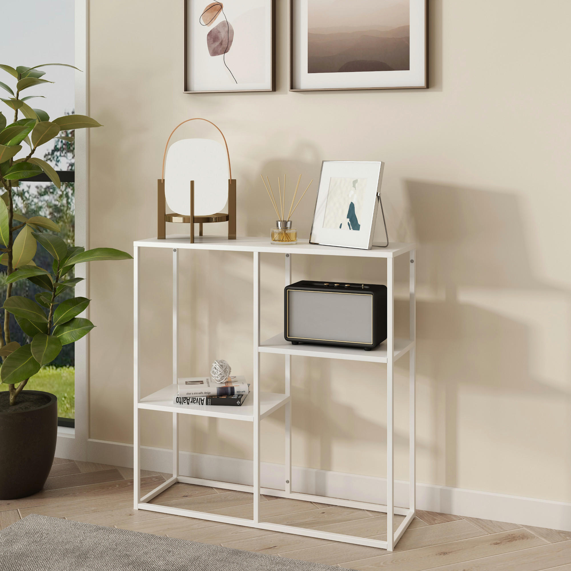 KONSOLENTISCH Strömstad - Weiß, Metall (26/80/80cm) - [en.casa]