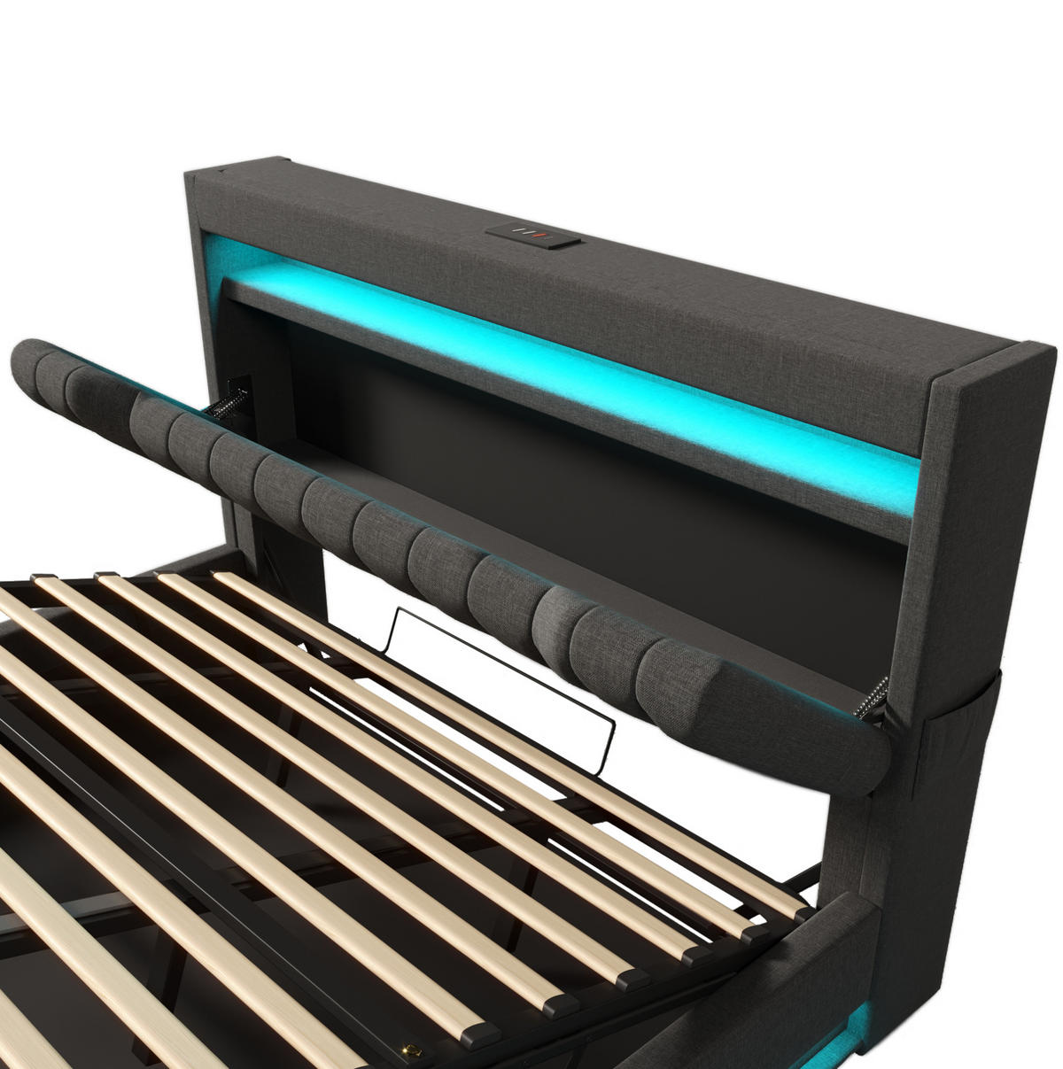 POLSTERBETT aus Leinen 160x200 cm in Grau mit LED & USB-C-Ladefunktion - Grau, Textil (160/200cm) - Modfu