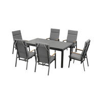 GARTENMÖBEL-SET Chicago 1 Aluminium ausziehbarer Tisch 6x Hochlehner Stapelstühle - Grau, Kunststoff - Green Spirit