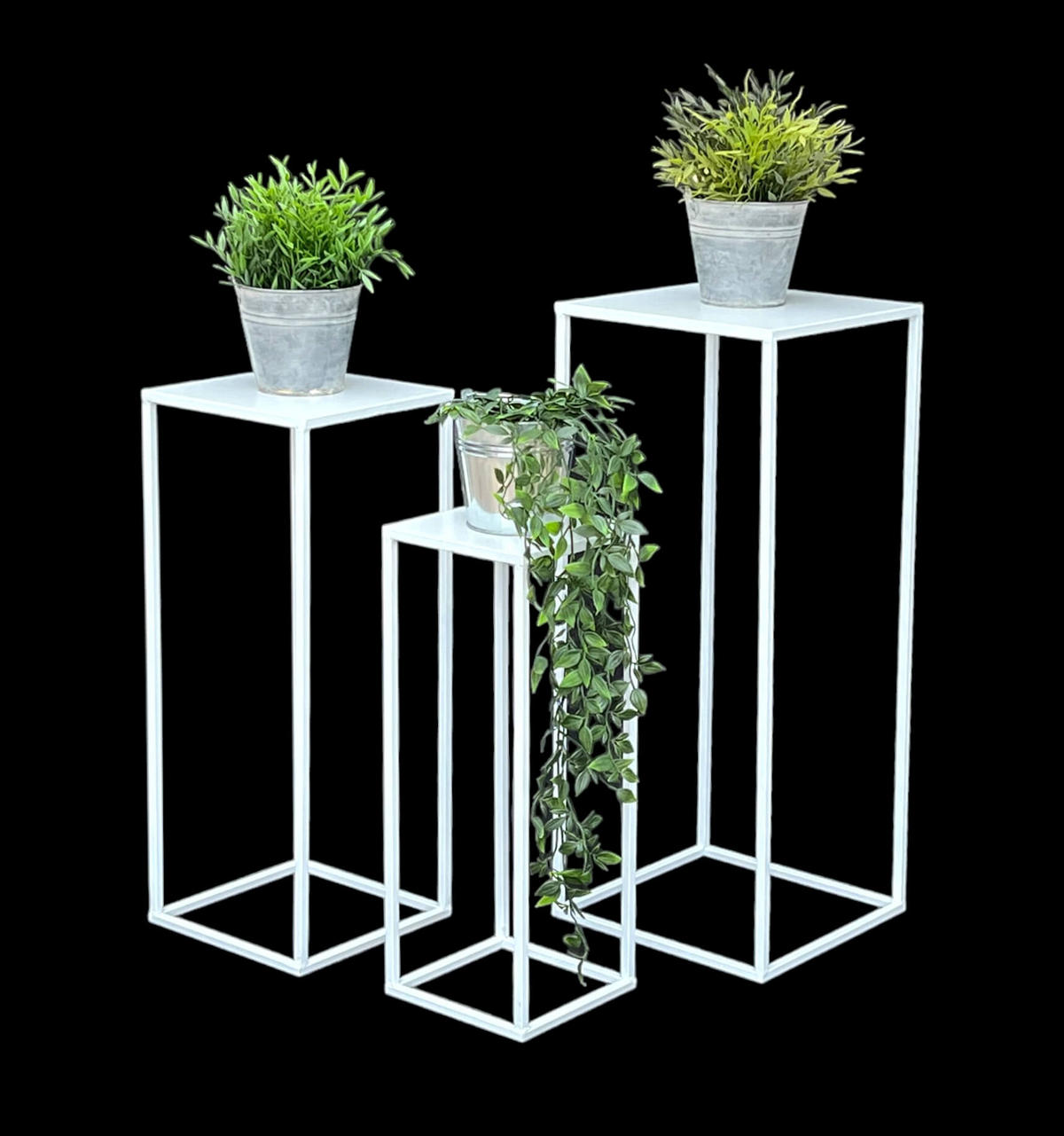 BLUMENHOCKER Metall Weiß Eckig 3er Set - Weiß, Metall (18/50/18cm) - DanDiBo