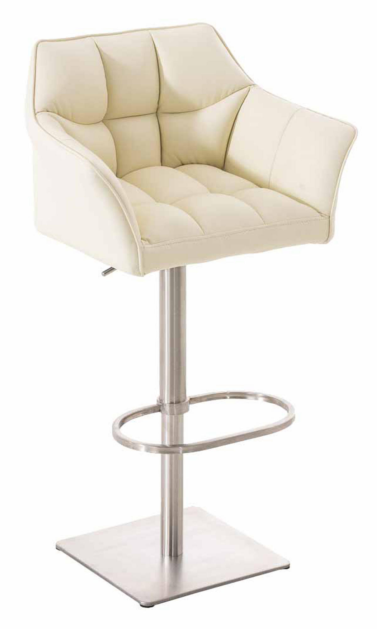 BARHOCKER 2er Set Damaskus Kunstleder edelstahl creme - Edelstahlfarben/Naturfarben, Kunststoff/Metall (64/110/48cm) - TPFLiving