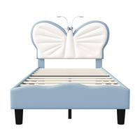 POLSTERBETT 90x190 cm Kinderbett mit Schmetterling Kopfteil, LED Leselicht, Blau Weiß - Blau, Metall (90/190cm) - EuroLiving