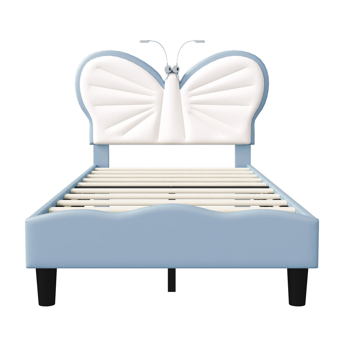 POLSTERBETT 90x190 cm Kinderbett mit Schmetterling Kopfteil, LED Leselicht, Blau Weiß - Blau, Metall (90/190cm) - EuroLiving