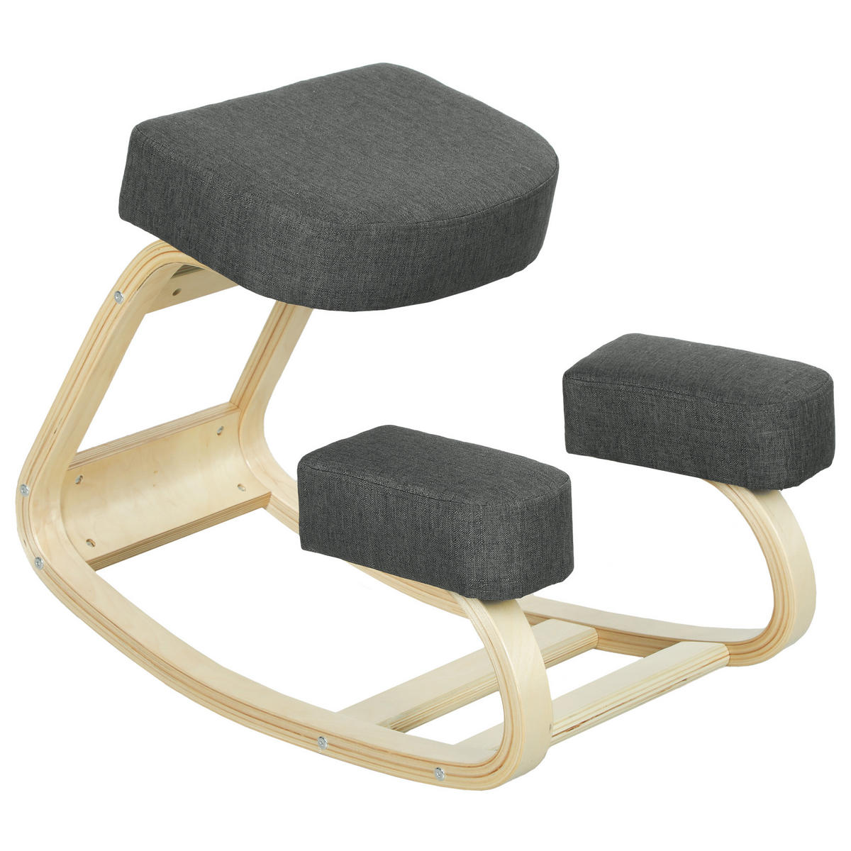 KNIESTUHL ergonomischer Polsterhocker Birkenholz bis 120kg belastbar Dunkelgrau - Grau, Textil (51/58/69cm)