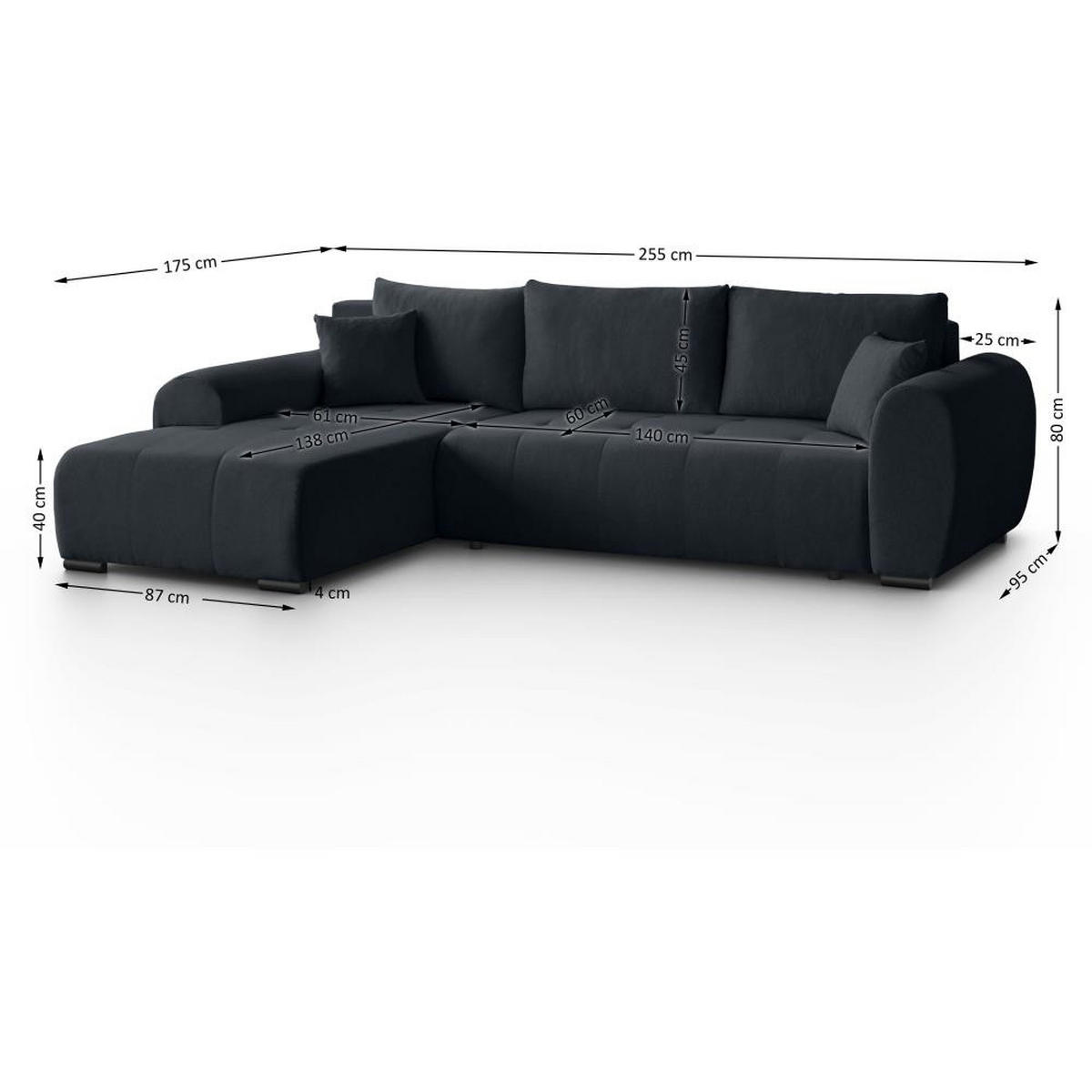 ECKSCHLAFSOFA Diana mt Bettkasten schwarz links - Schwarz, Textil (255/175cm) - Beautysofa