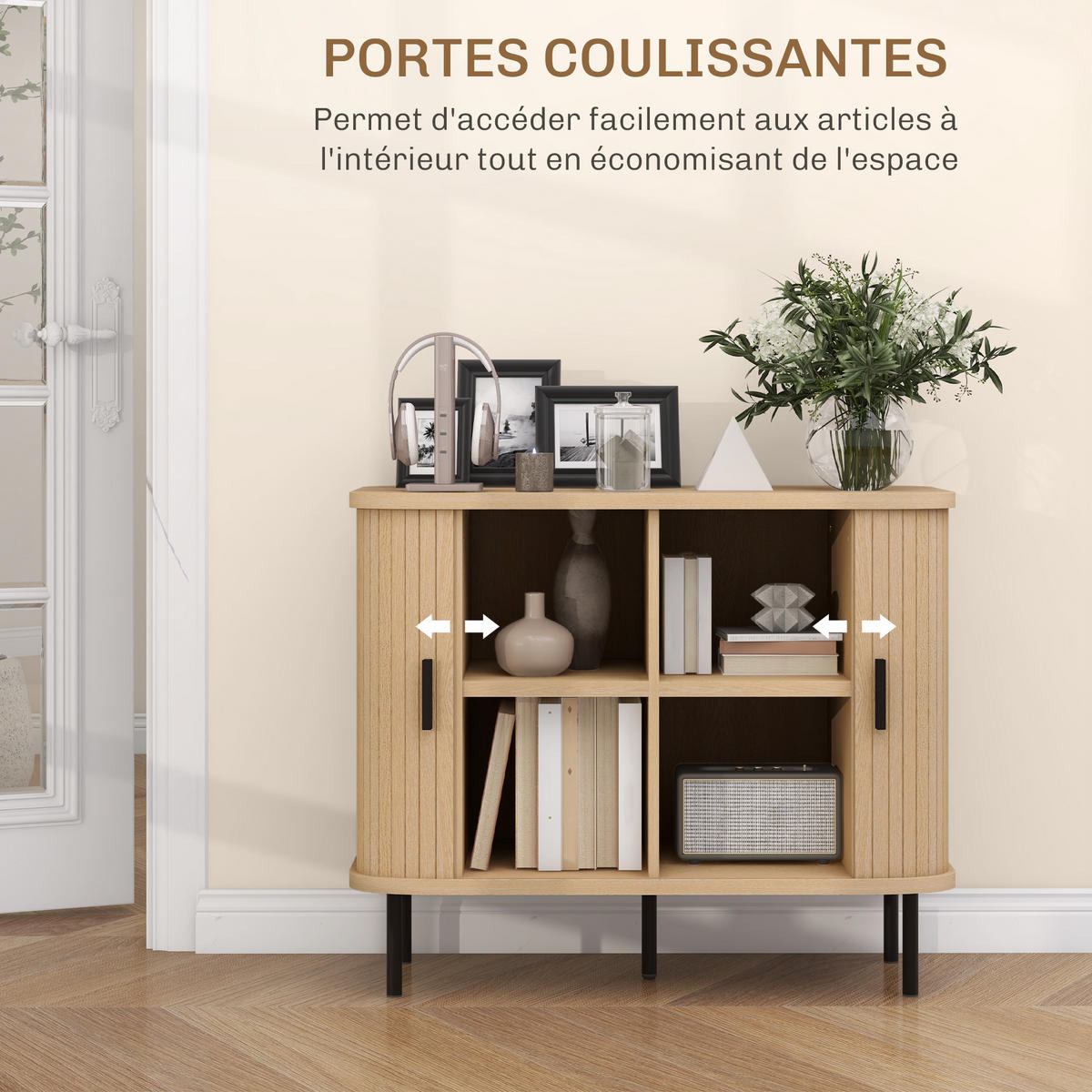 SIDEBOARD Eiche-Nachbildung und Schwarz, Schiebetüren, 90/40/75 cm - Eichefarben, Holz (90/75/40cm) - PANGIVO