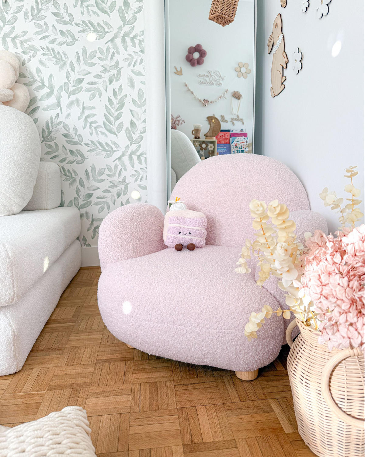 FOTOLIU PENTRU COPII bouclé roz pastel Hem - roz aprins, material textil (64/55/55cm) - Beliani