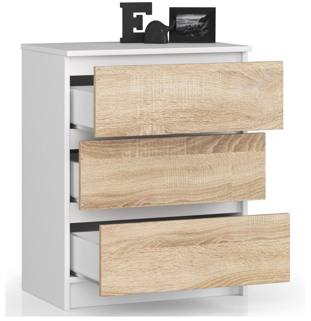 KOMMODE K60, Weiß-Sonoma, 60x40x77 cm - Weiß/Sonoma Eiche, Holz (60/77/40cm) - Milordbikes