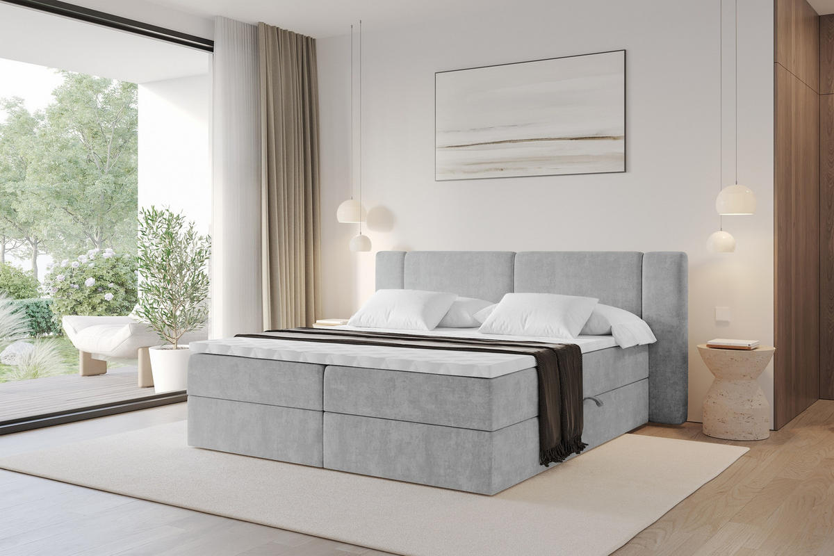 BOXBETT mit Matratze H3 - EVON - 140x200 cm Grau - Greige, Holzwerkstoff (140/200cm) - ALTDECOR