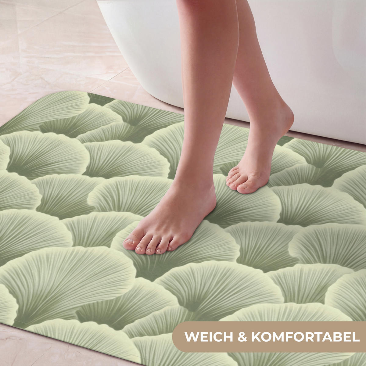 KOUPELNOVÁ PŘEDLOŽKA Vějíř - list - zelený 120x60 cm - pastelově zelená, textil/plast (120/60cm)