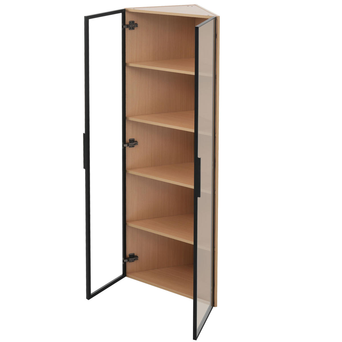 HIGHBOARD mit LED-Beleuchtung 62/35/160 cm in Eiche-Optik mit Glastür - Eichefarben, Holzwerkstoff (62/160/35cm) - BEAOK