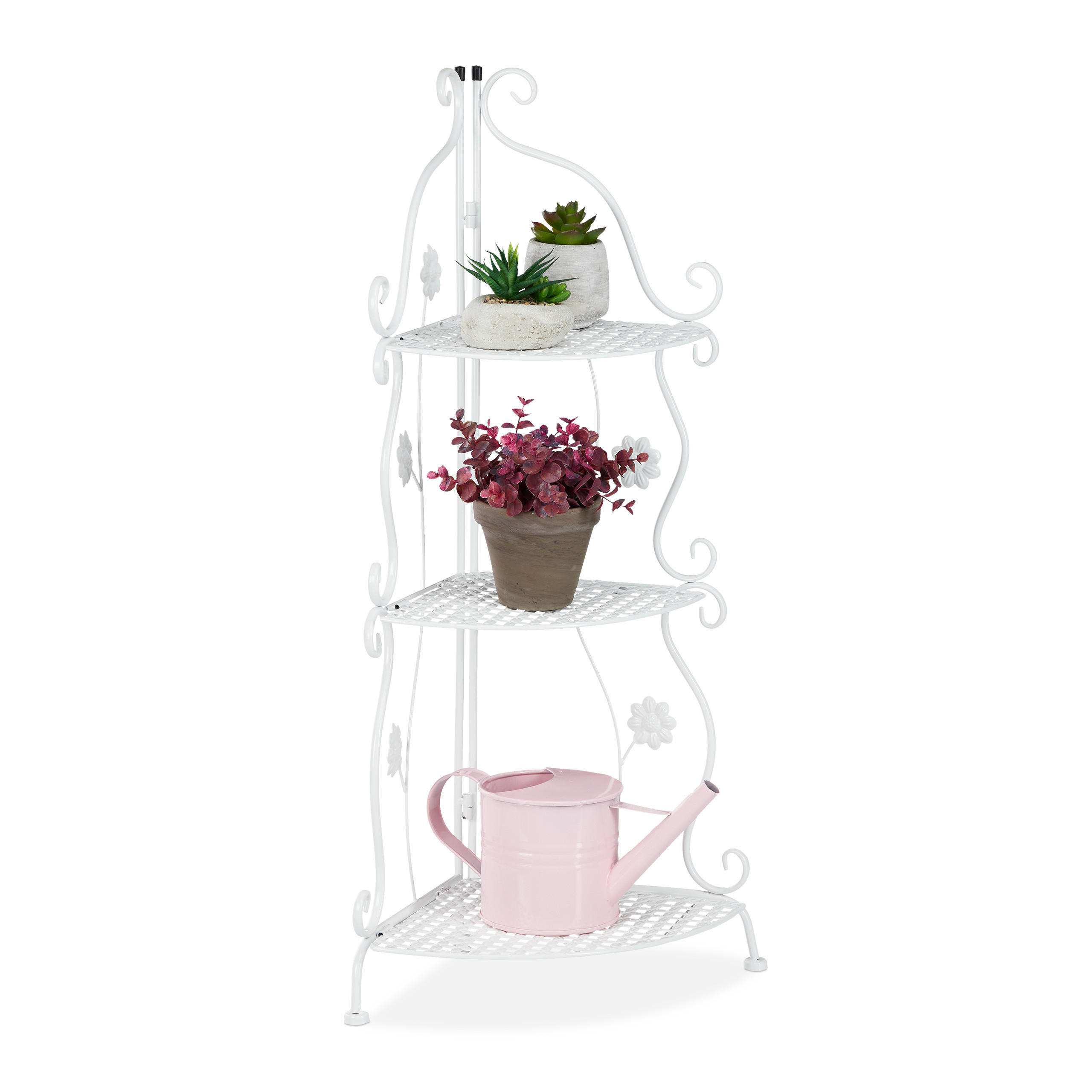 BLUMENREGAL - Weiß, Metall (31/82.5/31cm) - Relaxdays